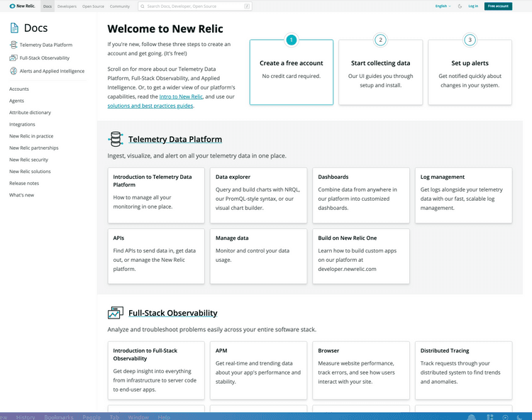 Screenshot of New Relic Documentation
