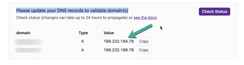Copy IP Address for A Record Copy IP Address for A Record