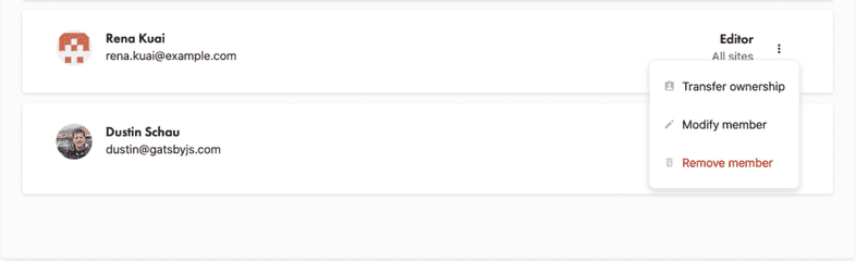 Member management dropdown menu Member management dropdown menu