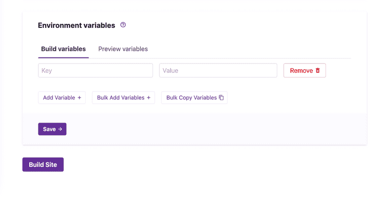 Section to add environment variables to a new Gatbsy Cloud site Section to add environment variables to a new Gatbsy Cloud site
