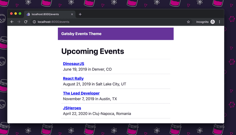 Theme UI style changes showing on the events listing. Theme UI style changes showing on the events listing.