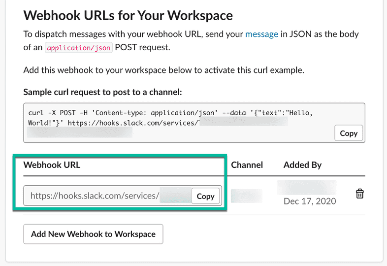 Example of a Webhook URL Example of a Webhook URL