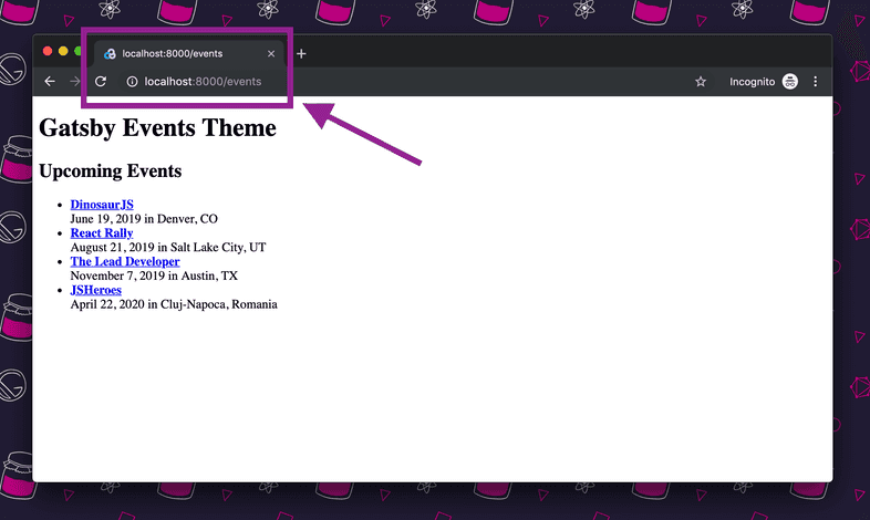 Running the site, the basepath is now `/events` Running the site, the basepath is now `/events`