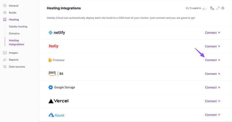 Select Firebase from hosting integrations Select Firebase from hosting integrations