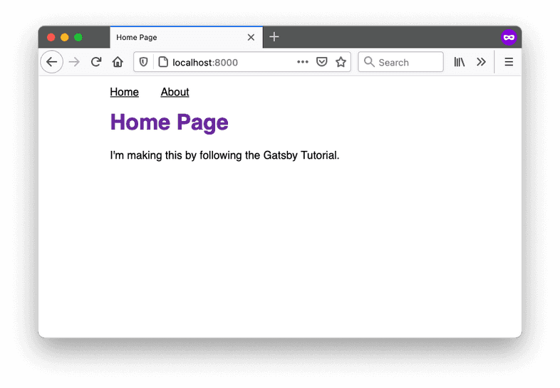 A screenshot of the Home page. The styles have been updated so now the page title is in purple, and the navigation links at the top of the page are in a single line instead of a bulleted list. A screenshot of the Home page. The styles have been updated so now the page title is in purple, and the navigation links at the top of the page are in a single line instead of a bulleted list.