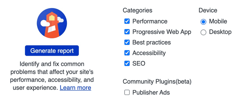 Lighthouse audit start Lighthouse audit start
