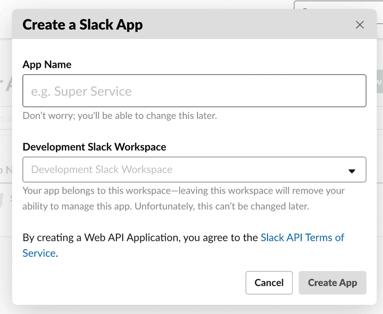 Modal to create a slack app Modal to create a slack app