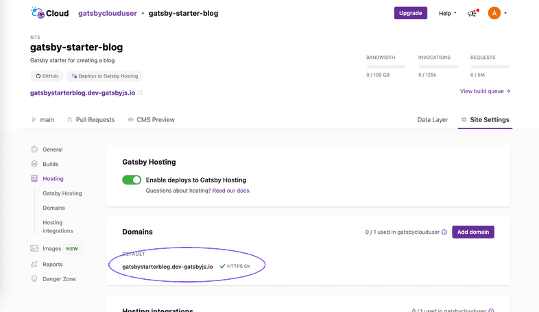 Gatsby Cloud default hosting domain Gatsby Cloud default hosting domain