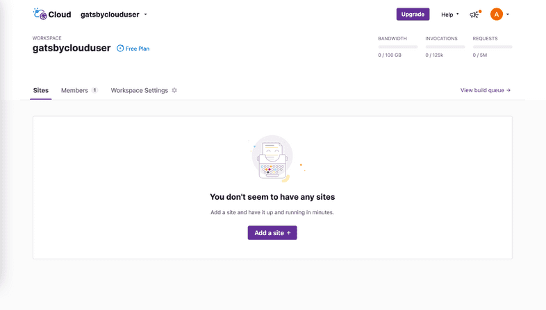 Button to add a site from the Gatsby Cloud dashboard Button to add a site from the Gatsby Cloud dashboard
