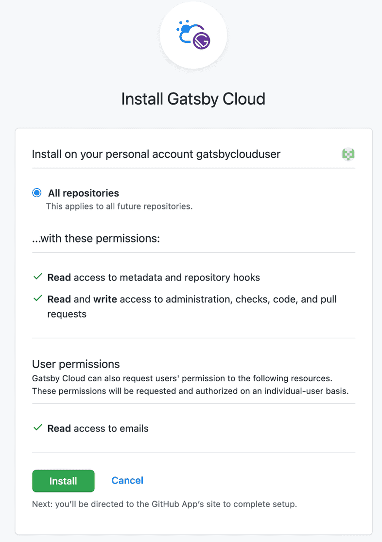 Gatsby Cloud app permissions Gatsby Cloud app permissions