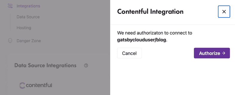Contentful Quick Connect authorization screen Contentful Quick Connect authorization screen