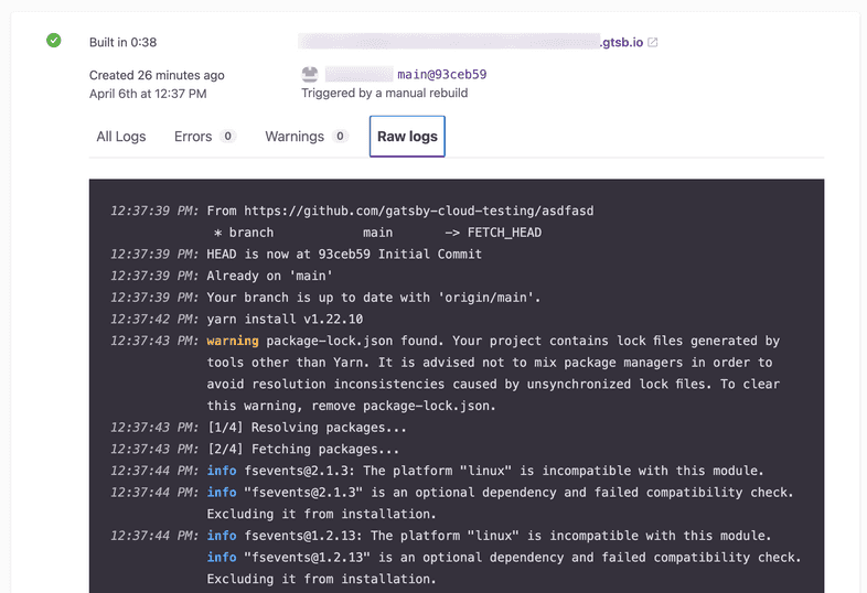 Gatsby Cloud raw build logs Gatsby Cloud raw build logs