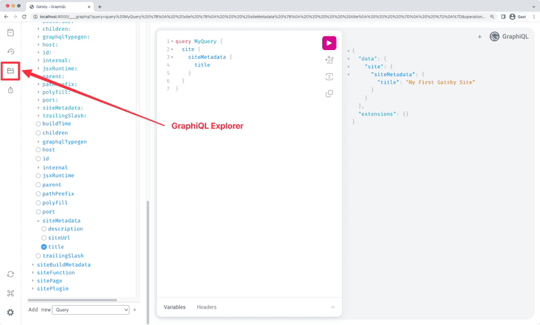 A screenshot showing the opened state of the GraphiQL Explorer A screenshot showing the opened state of the GraphiQL Explorer