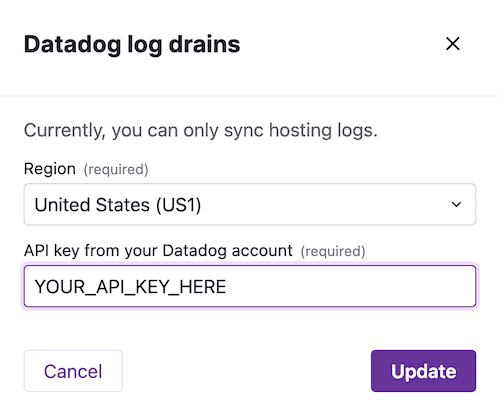 Add your Log Analytics service's API Key Add your Log Analytics service's API Key