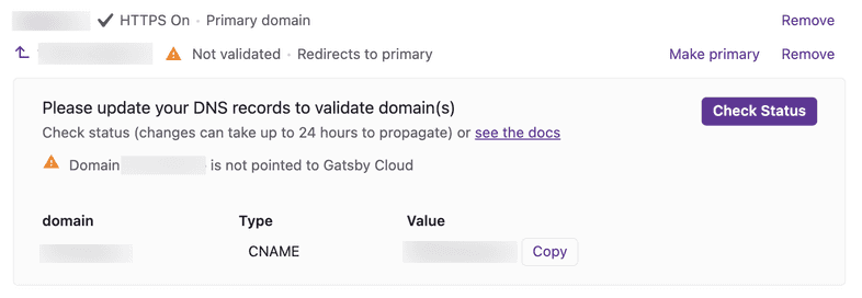 Domain failed to validate Domain failed to validate